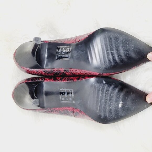 Zenia Pointed Toe Classic Slim High Heels Red Black Python Print Slip - Picture 2 of 7